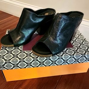 Isola black open toed booty/mule chunky heel shoe